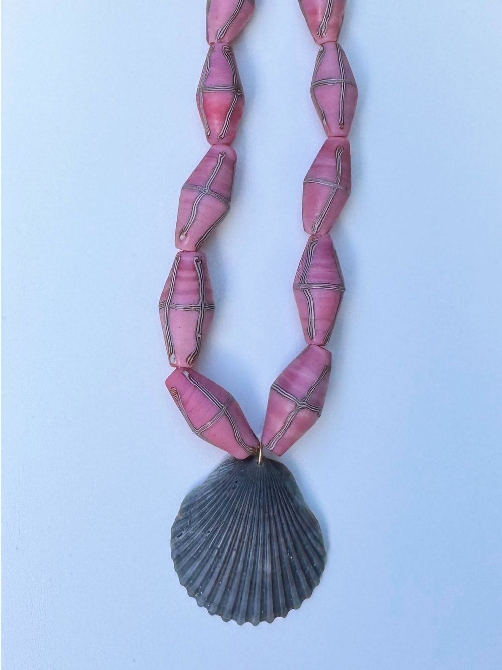 Pink Java French Cross Beads Shell Pendant Necklace